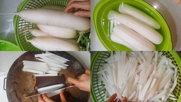 Sơ chế củ cải trắng trước khi sấy