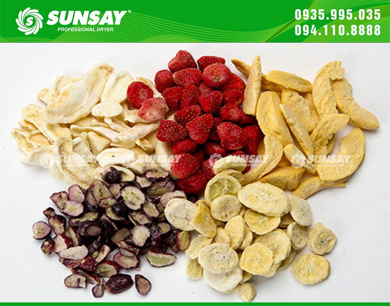 Sản phẩm trái cây sấy giòn với máy sấy thăng hoa SUNSAY