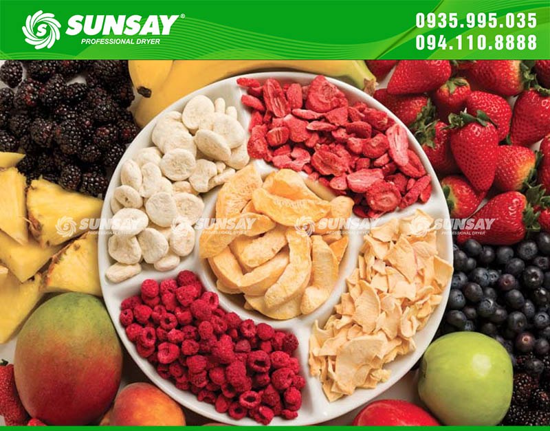 Sản phẩm trái cây sấy giòn với máy sấy giòn trái cây